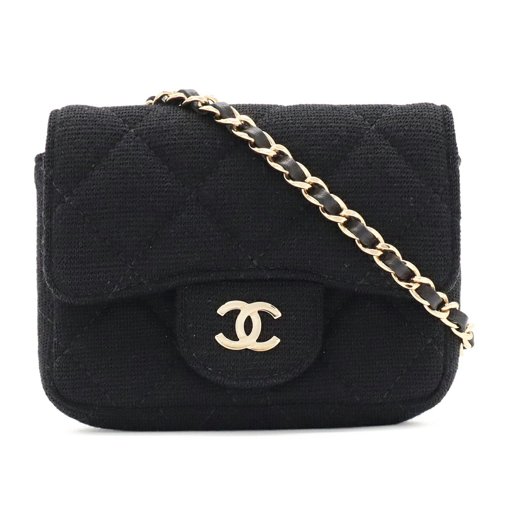 CHANEL Mini Matelassé Chain Shoulder Bag, Pouch, Pochette, Cotton Jersey, Bla...